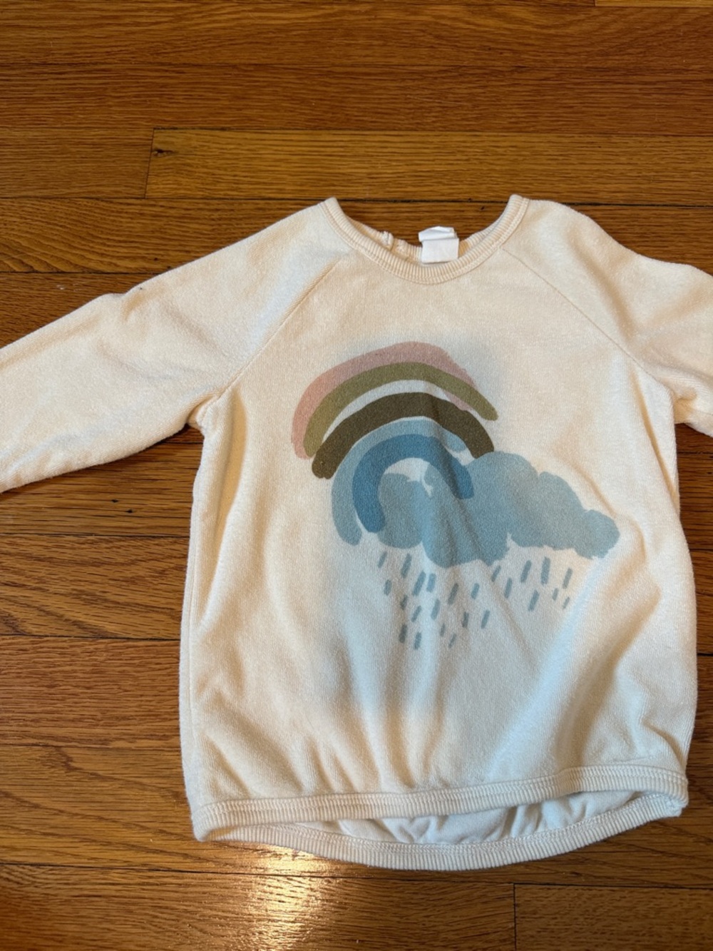 H&M Cream Sweatshirt with Pastel Rainbow & Cloud Graphic